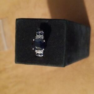 Silver ring with diamonds and sapphires